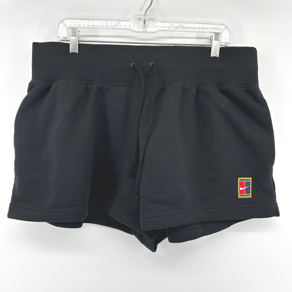 Nike Court Heritage Fleece Shorts Womens XL Black High Rise Loose HQ0364-010